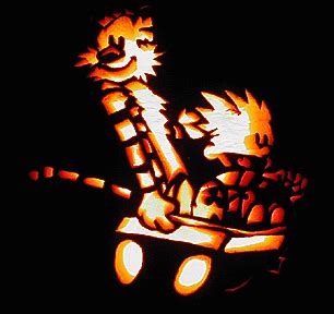 Calvin and Hobbes in Wagon - Pumpkin Glow