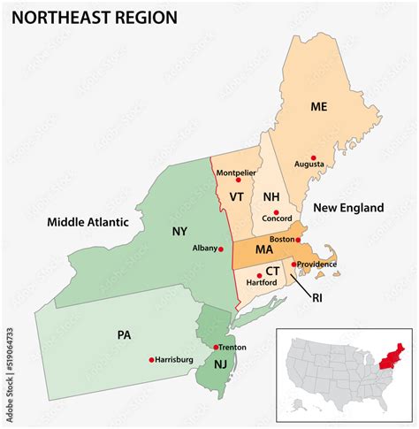 Administrative vector map of the US Census Region Northeast Stock ...