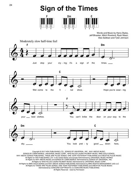 Sign Of The Times by Harry Styles Sheet Music for Super Easy Piano at Sheet Music Direct