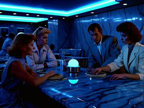 Vintage SciFi Diner Scene with Marble People in Mesmerizing Blue Light ...