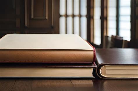 Premium Photo | A book with a red cover sits on a table.