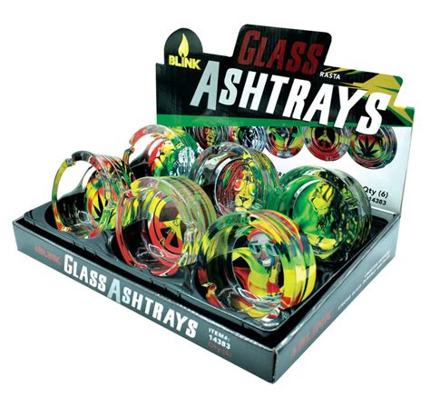 Blink Glass Ashtrays - Rasta #2 - (6 Count Display) - MJ Wholesale