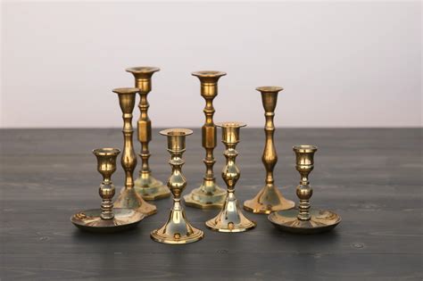 Assorted Set of Vintage Brass Candle Holders - Out Of The Dust Rentals