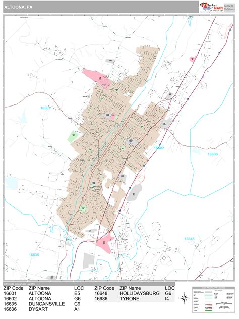 Altoona Pennsylvania Wall Map (Premium Style) by MarketMAPS