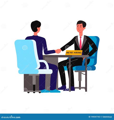 Two Businessmen at HR Interview - Cartoon Men Shake Hands Sitting at ...