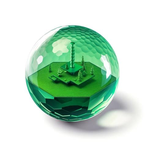 Premium AI Image | A glass ball with a green sphere with a small tower inside.