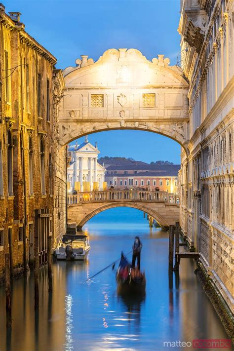 - Bridge of sighs at dusk with gondola, Venice, Italy | Royalty Free Image