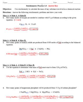 Mass Mass Problems Worksheet Answers - Chemistry Stoichiometry Problems ...