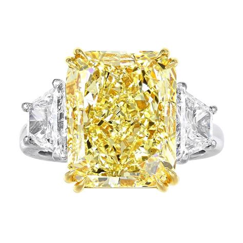 GIA Certificated 9.37 Carat Radiant Cut Fancy Yellow SI1 Three Stone Rings | Yellow diamond ...