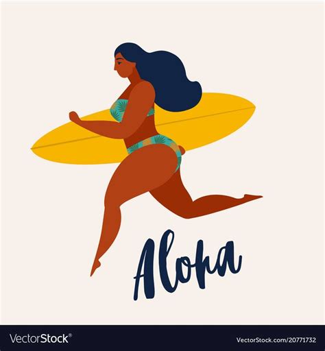 Aloha poster with surfer girl with surfboard vector image on VectorStock in 2020 | Surfer girl ...