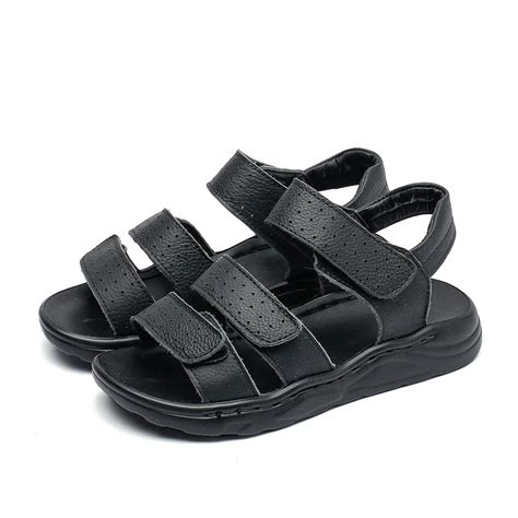 Big boys black leather sandals beach sandals children formal shoes school shoes kids quality ...