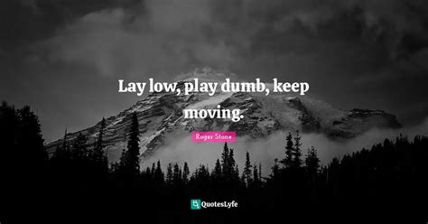 Lay low, play dumb, keep moving.... Quote by Roger Stone - QuotesLyfe