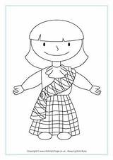 Scottish girl colouring Page  Burns Night Crafts Art sketch template