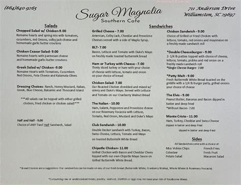 Online Menu of Sugar Magnolia Restaurant, Williamston, South Carolina, 29697 - Zmenu