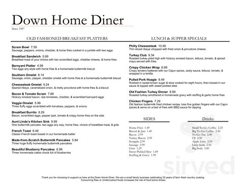 Down Home Diner menu in Philadelphia, Pennsylvania, USA