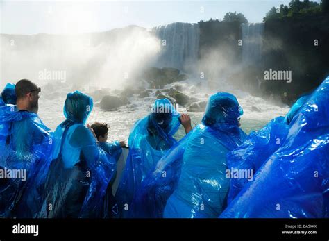 Boat tour, Canada, Niagara Falls, water, Ontario, blue, rain coat, giant falls, spray, tourists ...