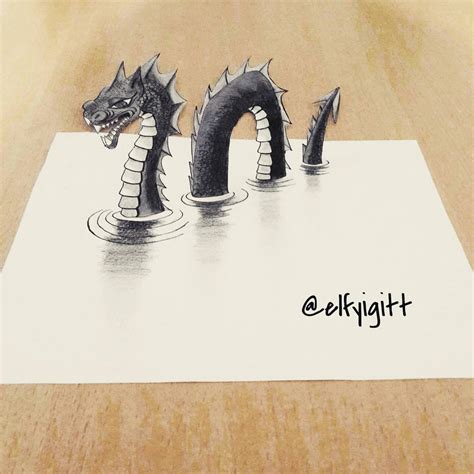 How To Draw A 3d Loch Ness Monster Realistic Drawings 3d Drawings ...