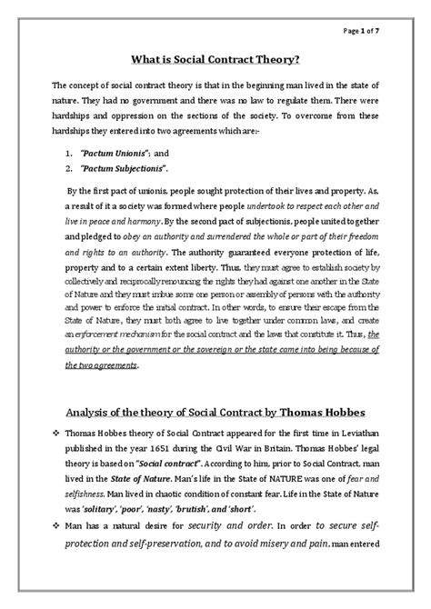 (PDF) Social Contract Theory by Hobbes, Locke and Rousseau