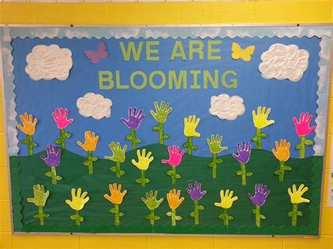 Spring Bulletin Board with Puffy Paint Handprints