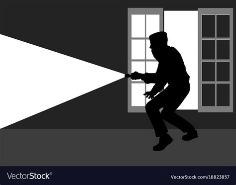 Silhouette of a thief break into the house Vector Image