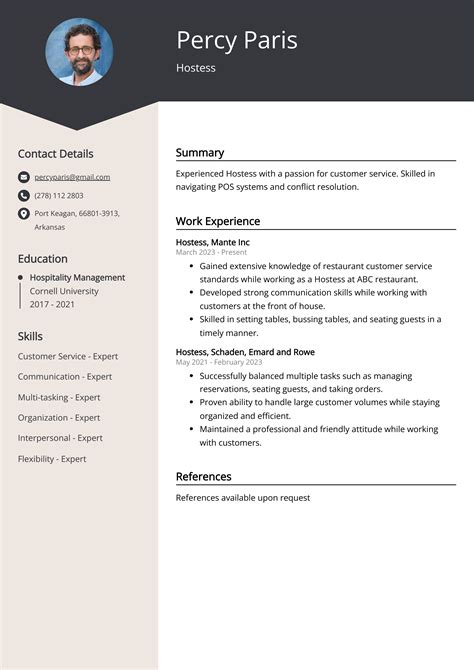 Hostess Resume Example (Free Guide)