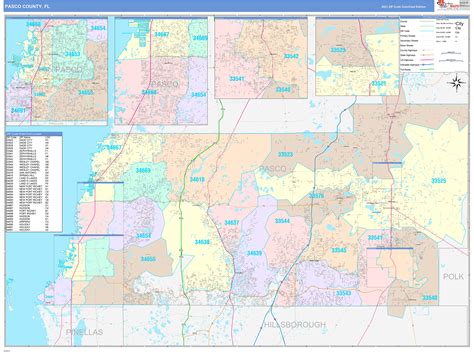 Pasco County, FL Wall Map Color Cast Style by MarketMAPS - MapSales