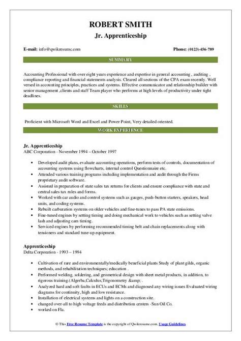 Apprenticeship Resume Samples | QwikResume