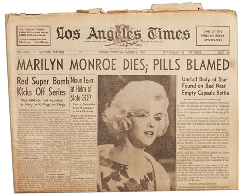 Lot Detail - Marilyn Monroe's Death Covered in the ''Los Angeles Times ...