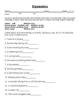 Musical Dynamics Worksheet by April Block | TPT