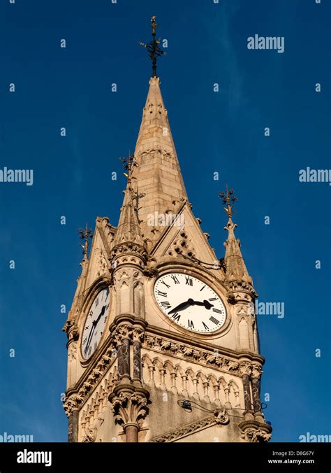 Gothic ornamental stone Haymarket memorial clock tower, Leicester City Centre, England, UK Stock ...