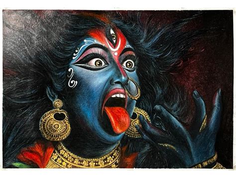 Goddess Kali | Oil Pastel Color | Painting by Sanju Basu | Exotic India Art