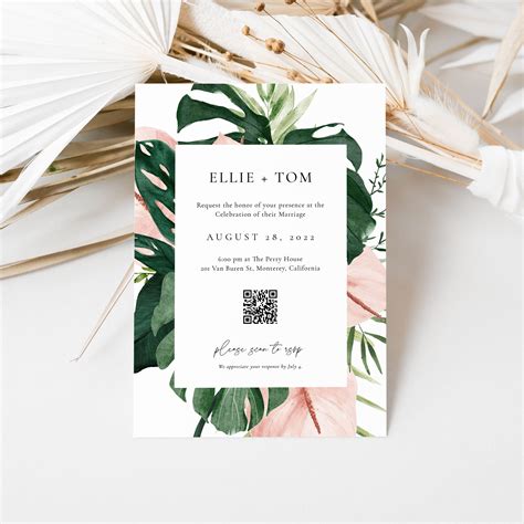 Tropical QR Code Wedding Invitation Digital Rsvp Monstera | Etsy