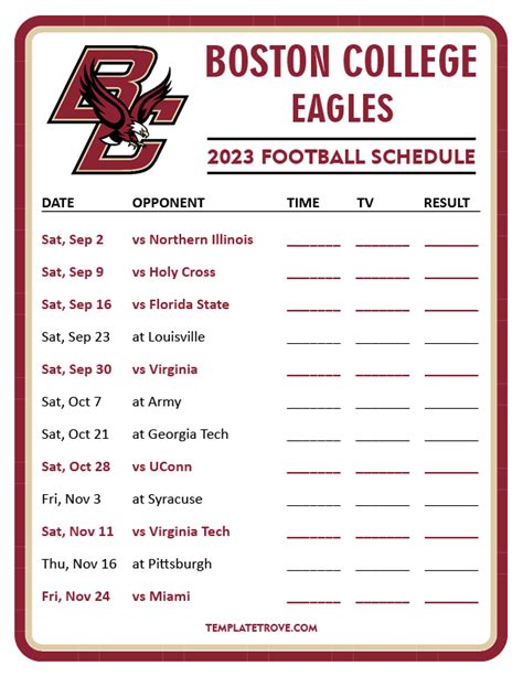 Printable 2023 Boston College Eagles Football Schedule