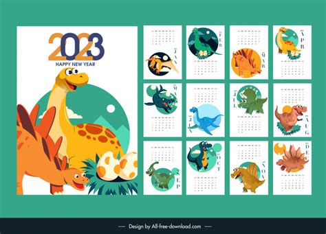 Calendar 2023 template cute cartoon vectors free download new collection