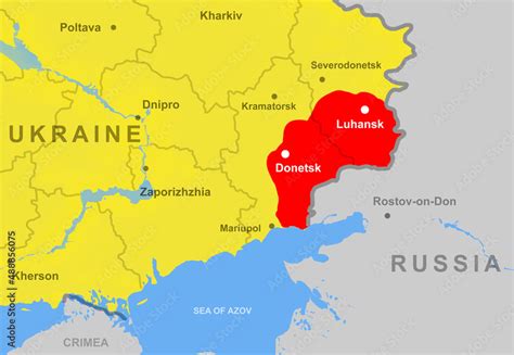 Ukraine with Donetsk and Luhansk (Donbass) on Europe map close-up ilustración de Stock | Adobe Stock