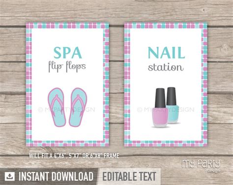 Spa Party Signs, Printable Editable Salon Signs for a Girls Birthday, Pink Turquoise INSTANT ...