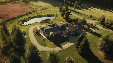 Premium AI Image | An aerial view of a ranch style house with a large backyard