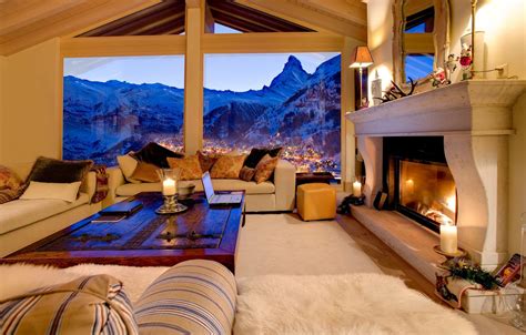 Wallpaper interior, Switzerland, fireplace, Switzerland, living room ...