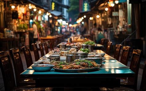 Premium AI Image | Night view of food street