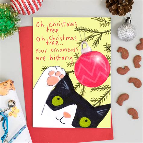 Oh Christmas Tree Funny Cat Card By jo clark design