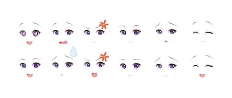 Premium Vector | Anime manga girl expressions eyes set