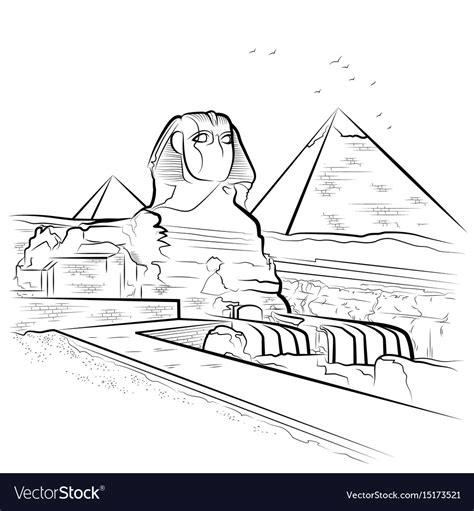 Drawing pyramids and sphinx in giza egypt Vector Image