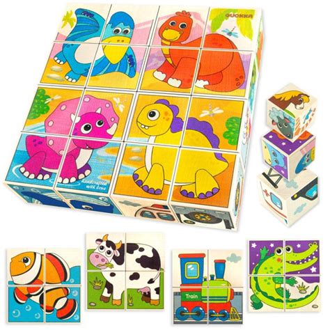 Quokka Wooden Blocks Puzzles for Babies and Toddlers 1 2 3 Year Olds | 24 Educational Images for ...