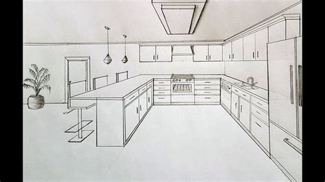 How to draw a kitchen in one point perspective | Kitchen drawing, Interior design sketches ...