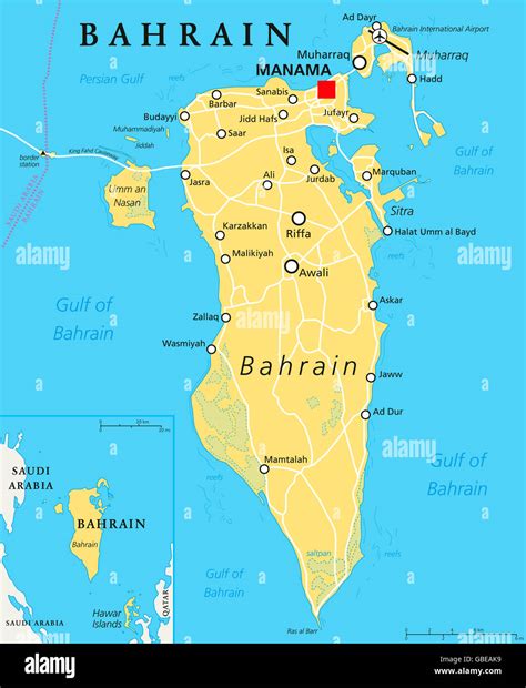 Bahrain Political Map With Capital Manama Kingdom In The Arabian Stock ...