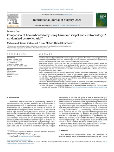 (PDF) Comparison of hemorrhoidectomy using harmonic scalpel and ...