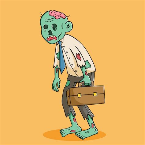 Premium Vector | Funny zombie go to work on yellow background