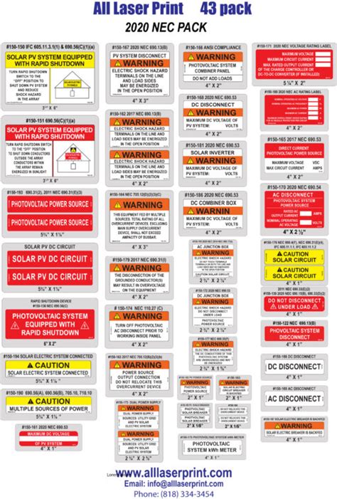 100-102_Solar Safety Labels- Pack of 43-2014, 2017 and 2020 NEC Pack -Solar Label Pack- 43 ...