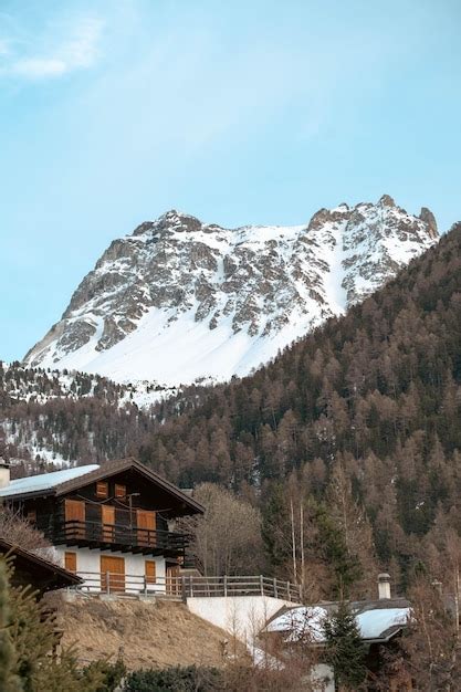 Premium Photo | Swiss chalet and mountains vintage