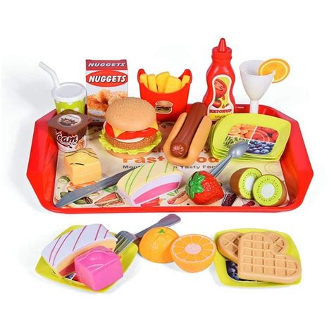 40 PCs Play Food Toys, Pretend Play Kitchen Set Cutting Fruits Play ...